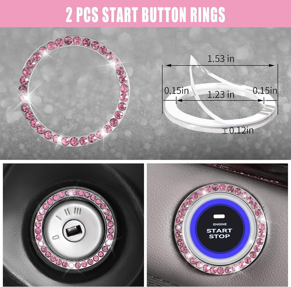 CAR PASS 24 PCS Pink Bling Diamond Accessories Set for Women, Leather Seat Co...