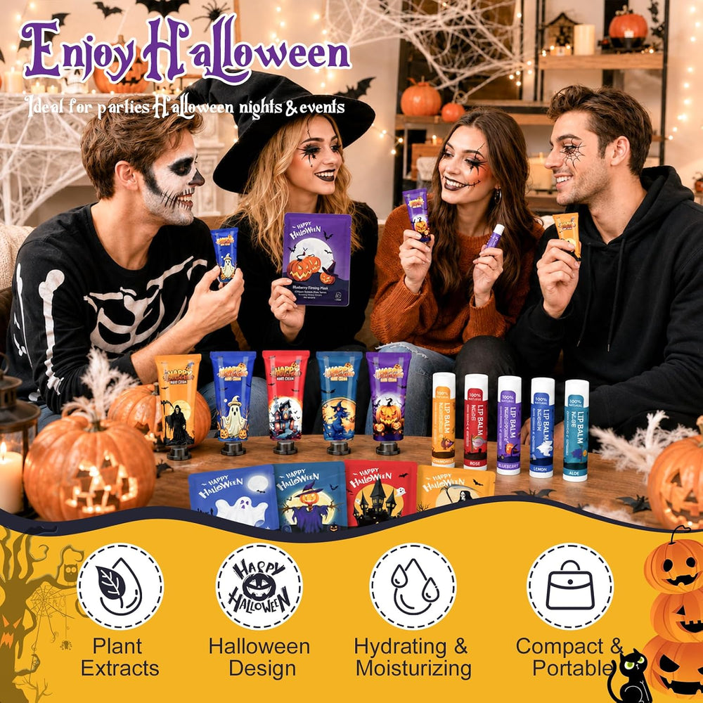 30 Pack Halloween Face Mask, Lip Balm & Hand Cream, Halloween Party Favors