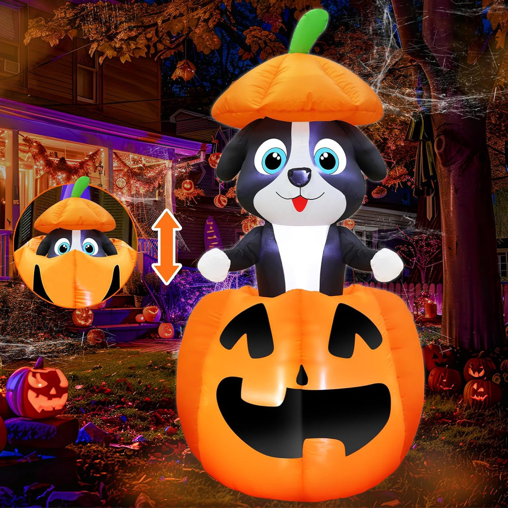 Animated 5 FT Halloween Inflatables Dog Broke Out from Pumpkin