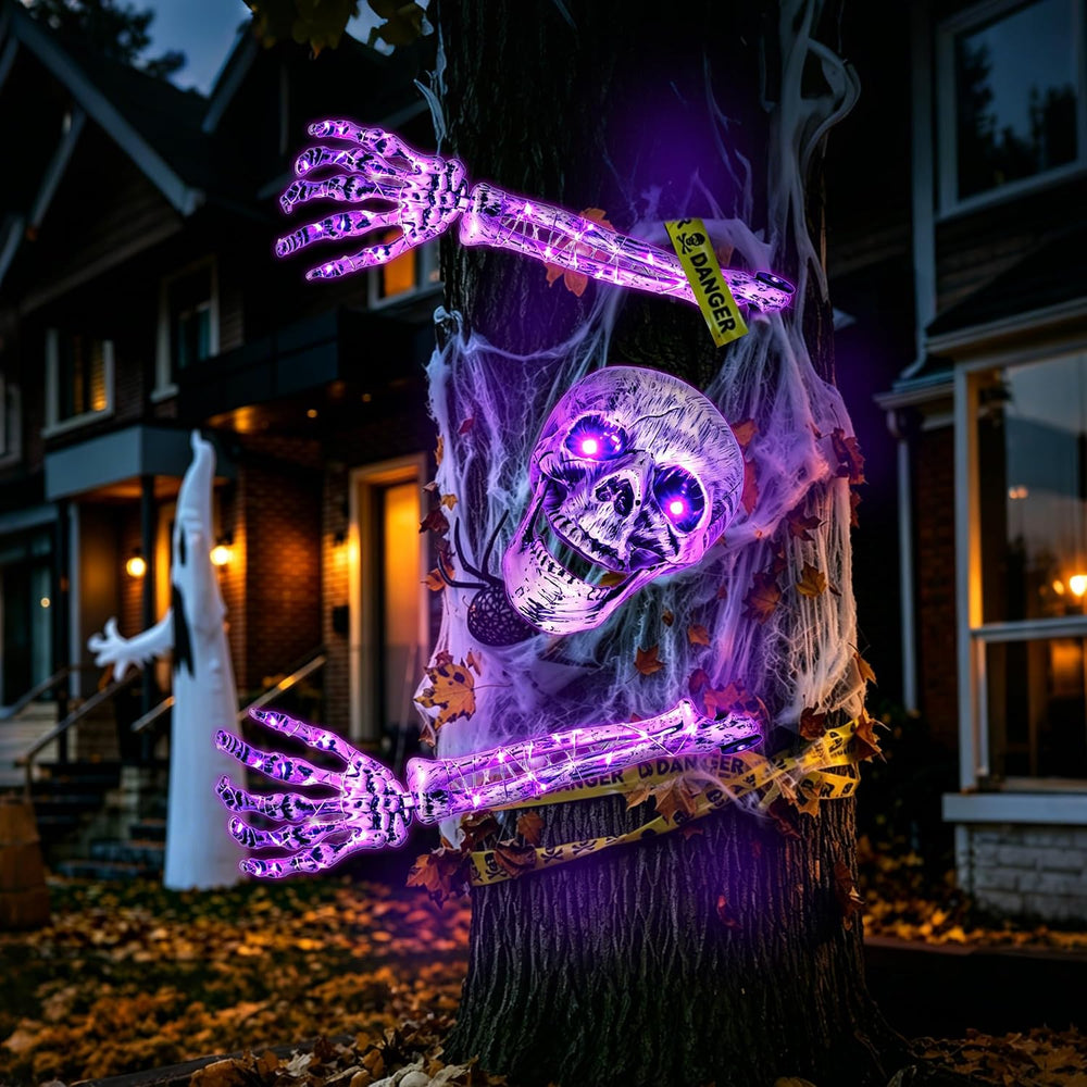 Halloween Skeleton Decorations Outdoor, Light Up Skull Head & Skeleton Ha...