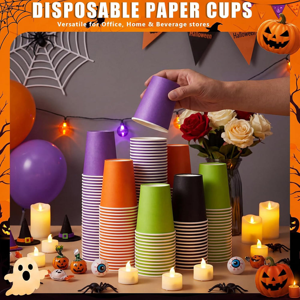 300 Pack 8 oz Halloween Disposable Paper Cups for Halloween Birthday Party