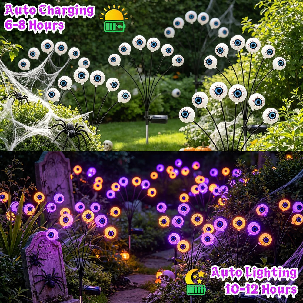 Halloween Decorations Outdoor, 4 Pack 24 LED Purple and Orange Solar Scary Ey...