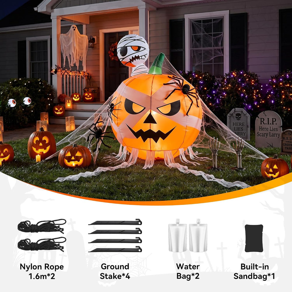 4FT Halloween Inflatables Pumpkin with Mummy Outdoor Decorations with Built-i...