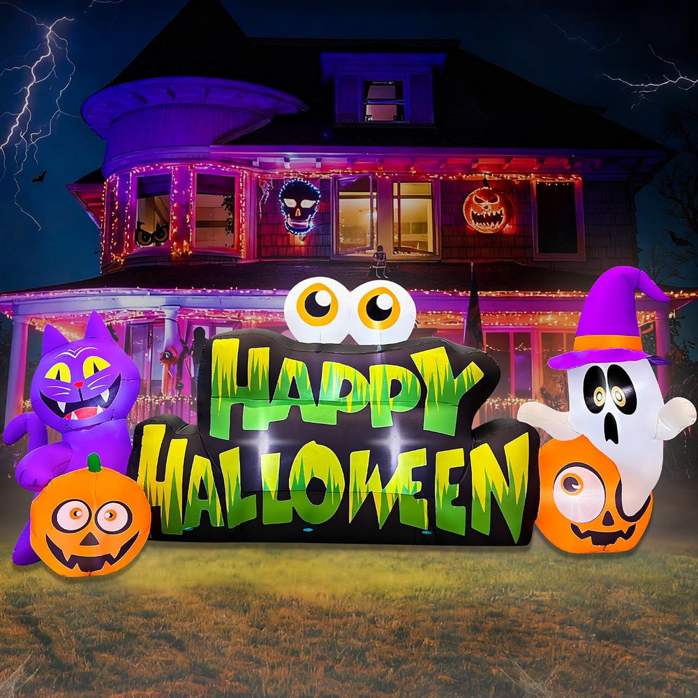 BLOWOUT FUN 10FT Halloween Inflatable Ghost Pumpkin Eyeballs Cat Banner
