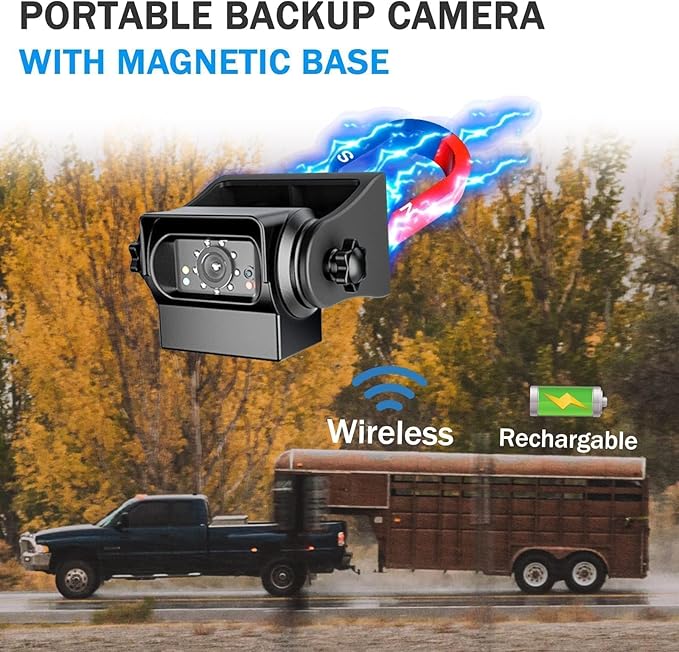 EWAY WiFi Magnetic Hitch Wireless Backup Rear/Front View Camera Rechargeable