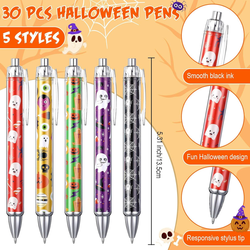 MotiMind 60 Pcs Halloween Pens and Cute Halloween Sticky Notes Set