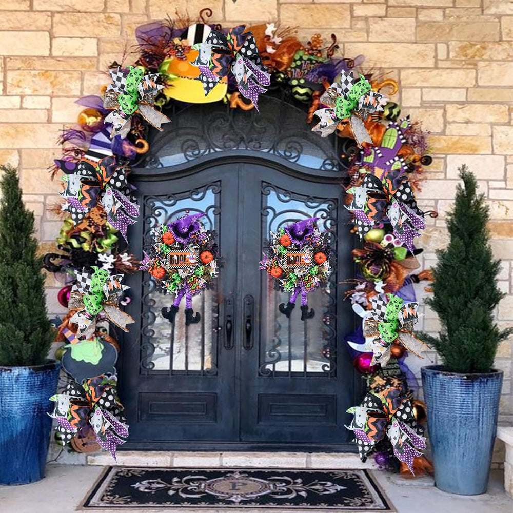 Halloween Wreath for Front Door,20 inch Whimsical mesh Wreath with Witch