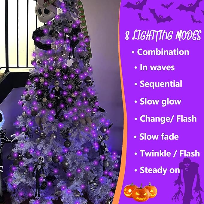 YEGUO 165ft 500 LED Halloween Lights Outdoor Waterproof, 8 Modes Purple Strin...