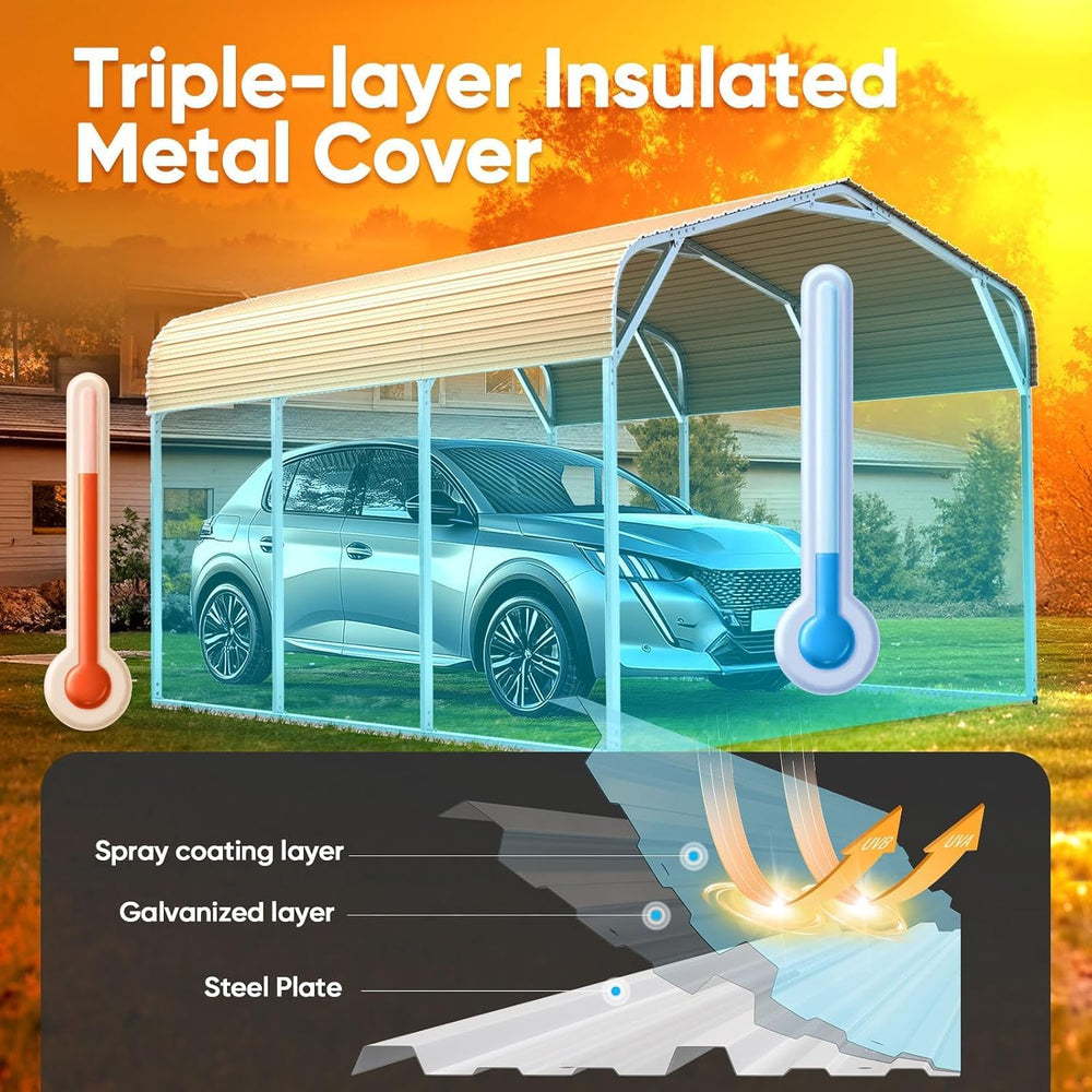Quictent 10x15 FT Heavy Duty Metal Carport, Galvanized Steel Hard Top SUV/Tru...