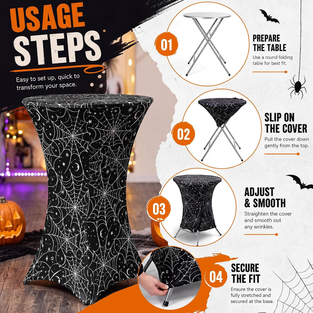 2 Pack Halloween Cocktail Tablecloth, Round High Top Table Covers