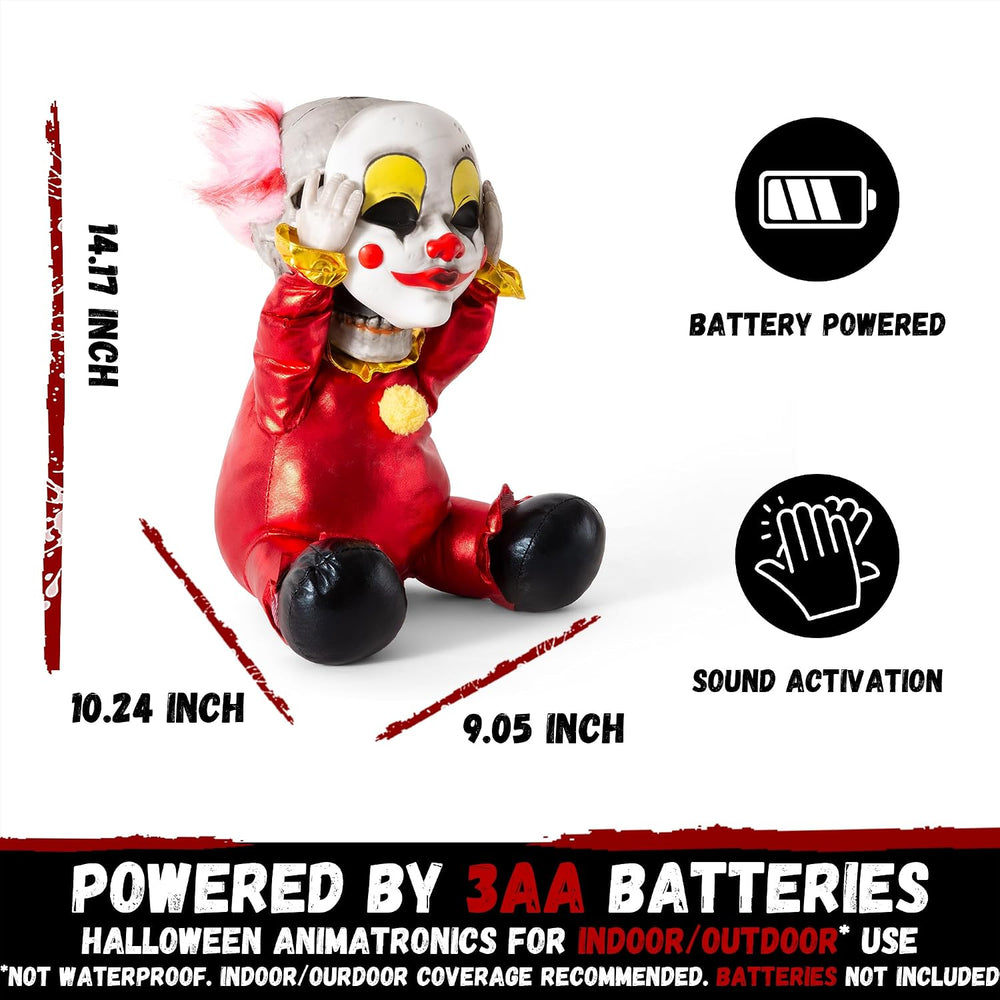 Halloween Animatronic Face Ripping Clown Decorations, Sound Activated Demonic...