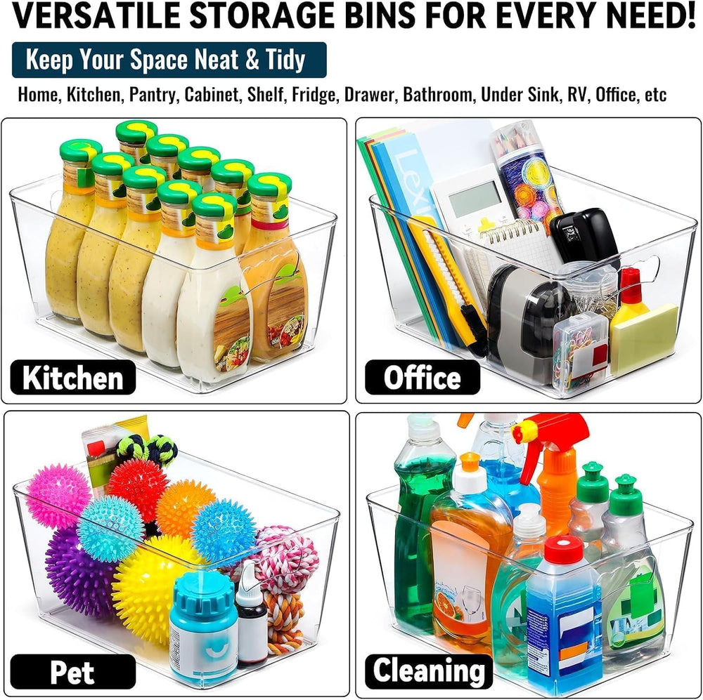12 Pack LARGE Multi-Use Clear Storage Bins, Pantry Kitchen Organizer Bins