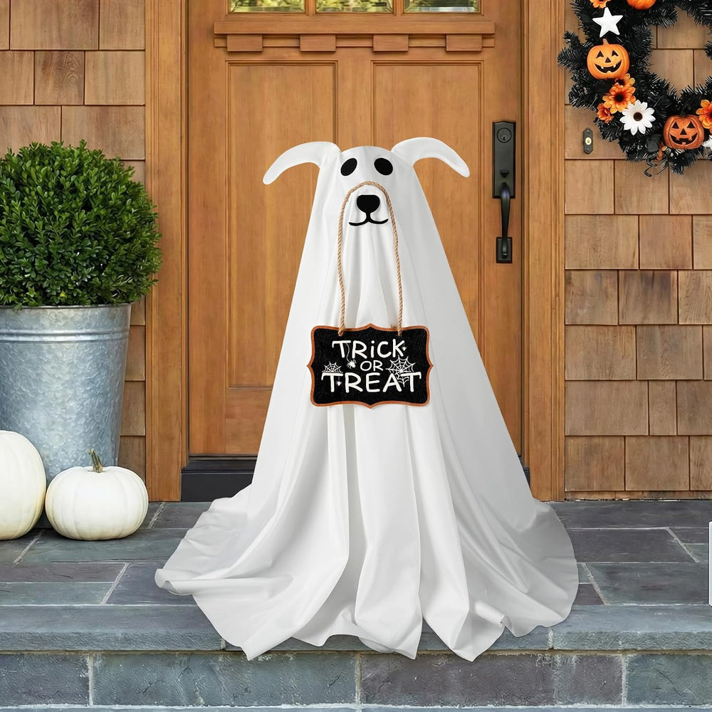 Halloween Decorations, 2 Pack 2.3 FT Light-Up Spooky Ghost Dog with 2 Sign