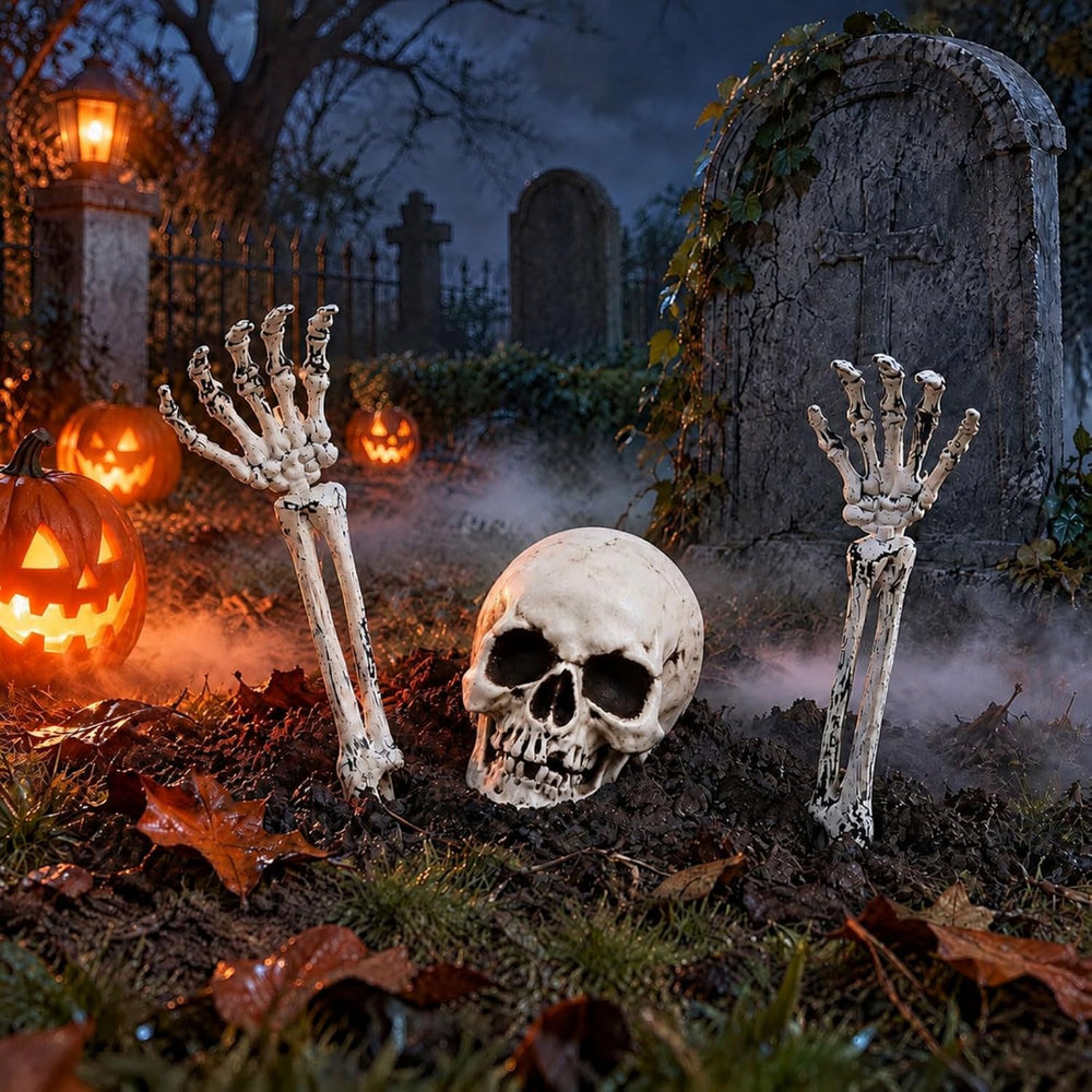 Zhanmai 6 Pcs Halloween Skeleton Outdoor Decor, Skulls Arms Graveyard Lawn
