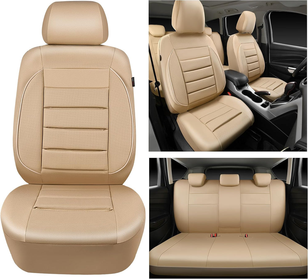 CAR PASS Leather Seat Covers Full Set Universal Water Resistant 3D Foam Back ...