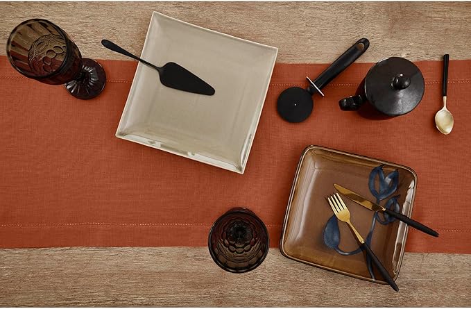 Solino Home Linen Cinnamon Table Runner 72 Inches Long - 100% Pure Linen Hems...