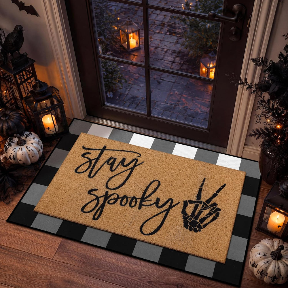 Drydiet Halloween Door Mat, Layered Buffalo Plaid Non Slip Doormat Porch
