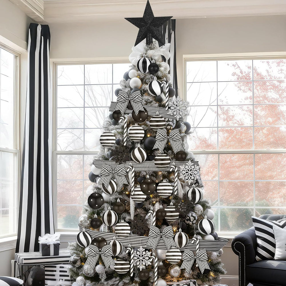68 Pcs Black and White Christmas Tree Decor Nightmare Halloween Ornaments