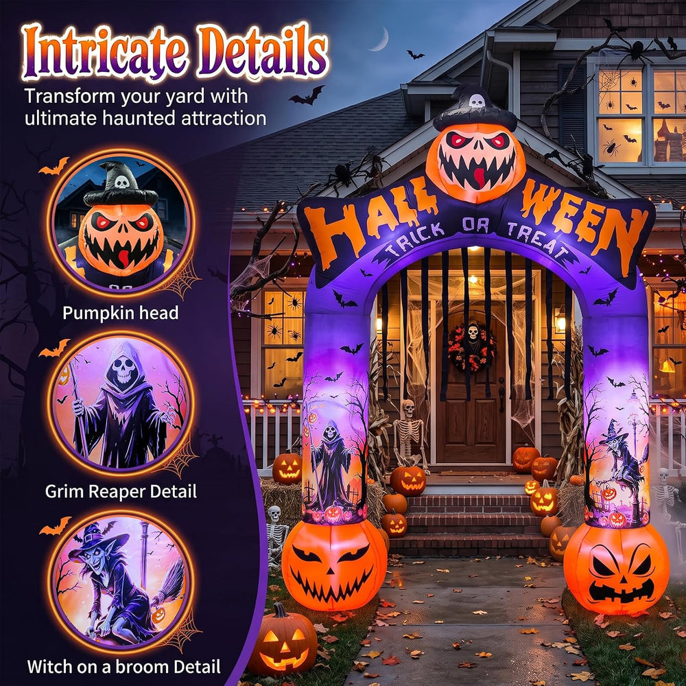 10 FT Halloween Inflatable Archway, Built-in LED Lights, Blow Up Outdoor Yard...
