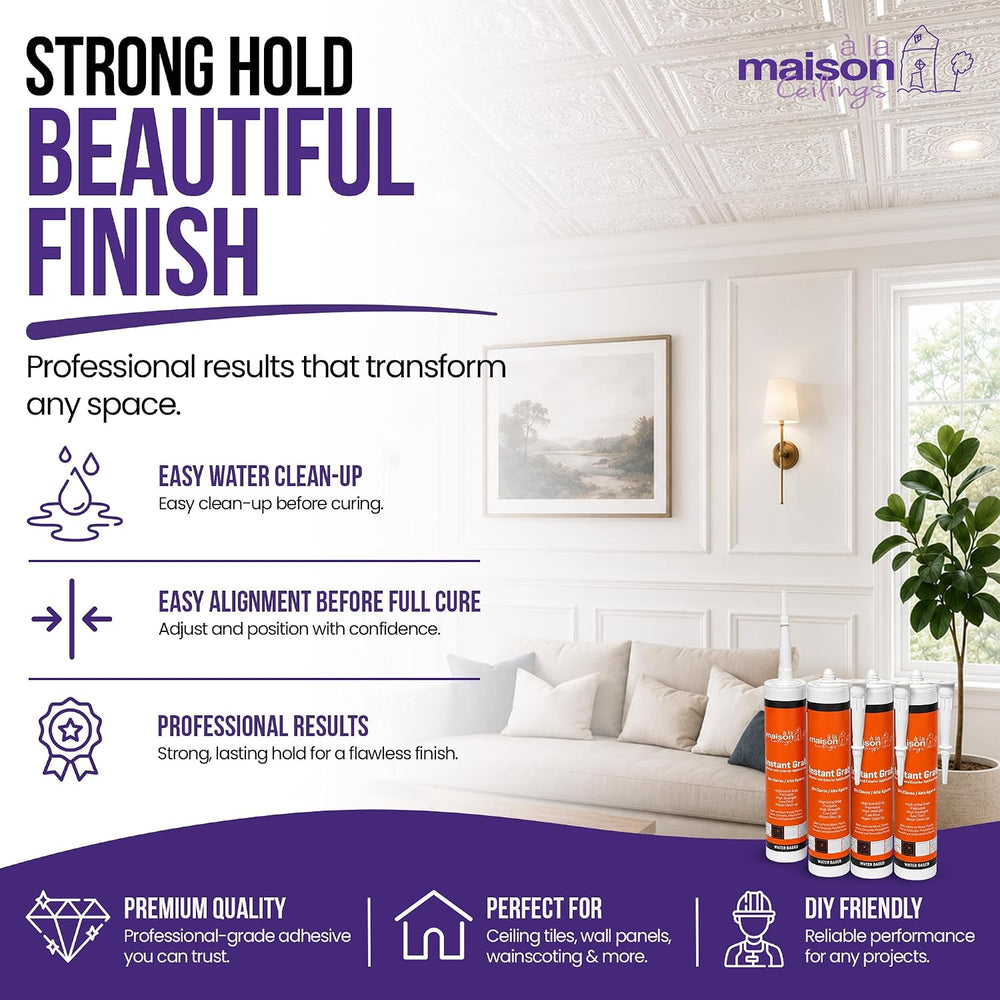 À LA MAISON CEILINGS Instant Grab White Adhesive - Ceiling Tile Wall Panel &a...