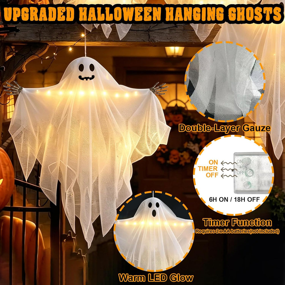 Halloween Decorations Outdoor 4 Pack 27.5" Light up Hanging Ghosts Decor