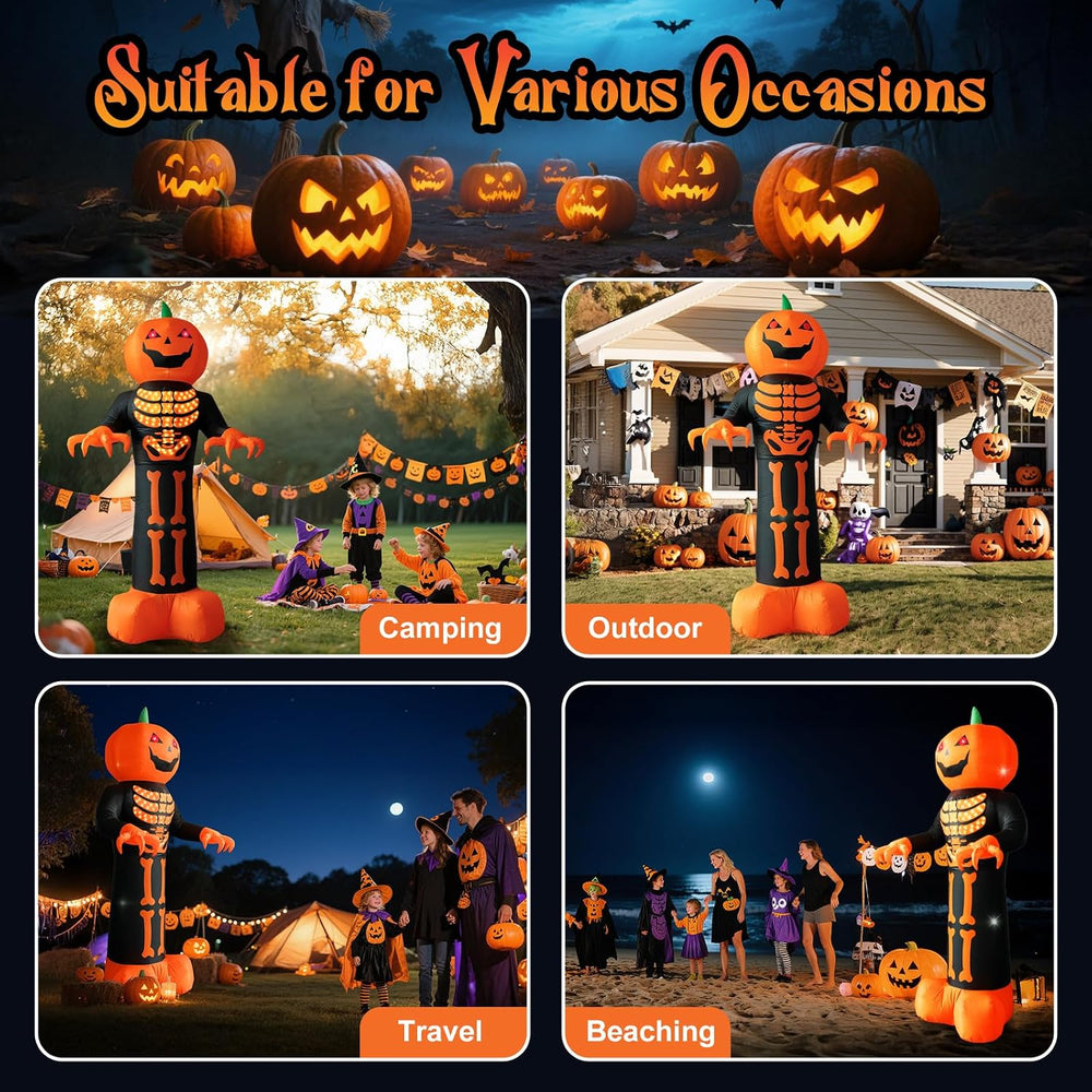 HFO 8 FT Halloween Inflatables Outdoor Decoration Pumpkin Reaper Ghost with M...