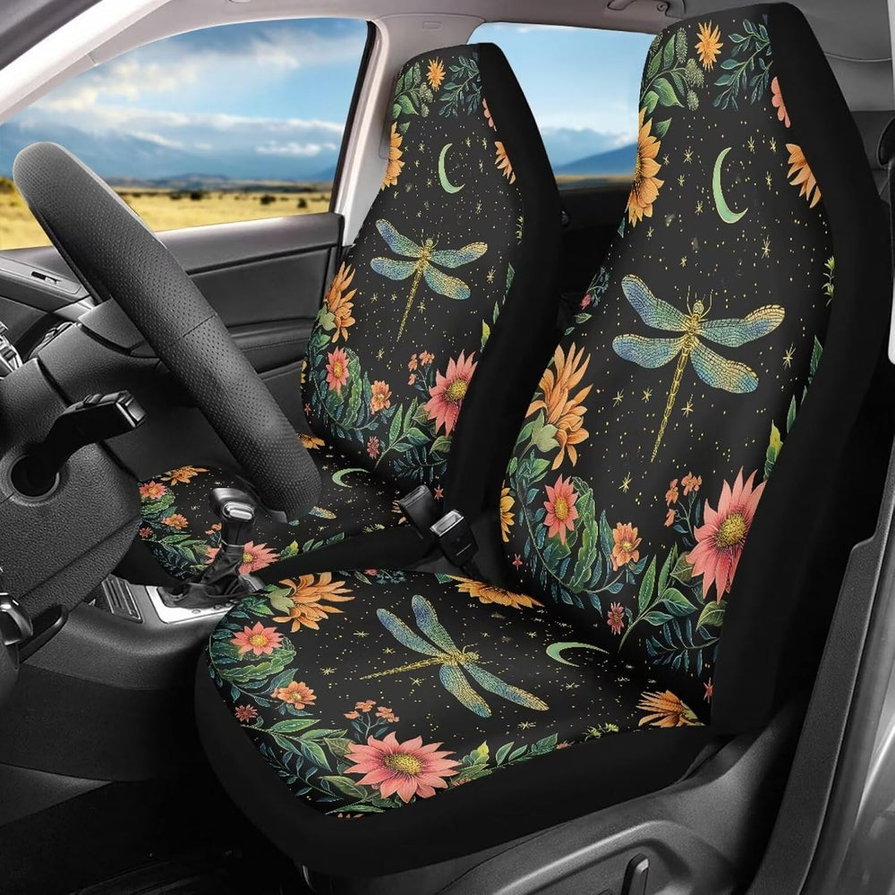 BIGCARJOB Moon Dragonfly Car Seat Cover Set Universal Car Front Seat Protecto...