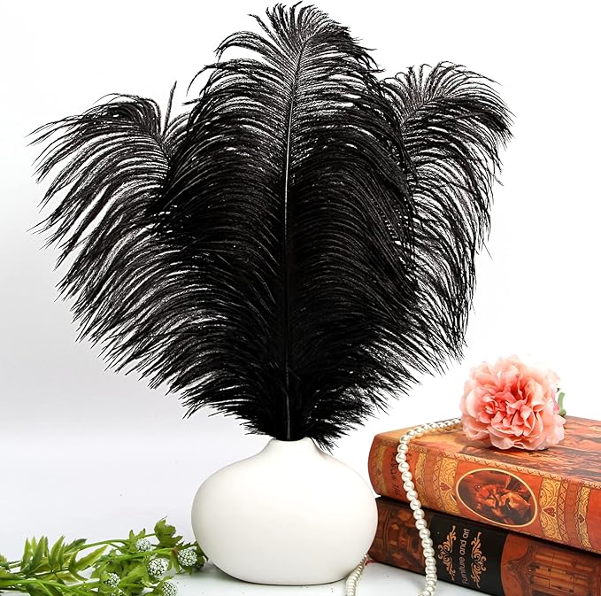 THARAHT Black Ostrich Feathers 12pcs Large Natural Bulk 20-22Inch 50cm-55cm f...
