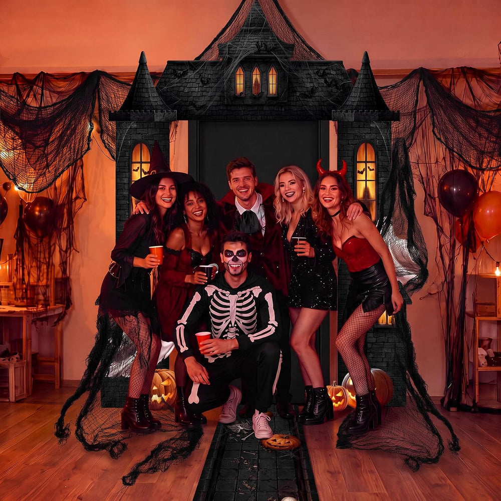 VitalCozy 7 Pcs Halloween Party Decorations Haunted House Castle Backdrop