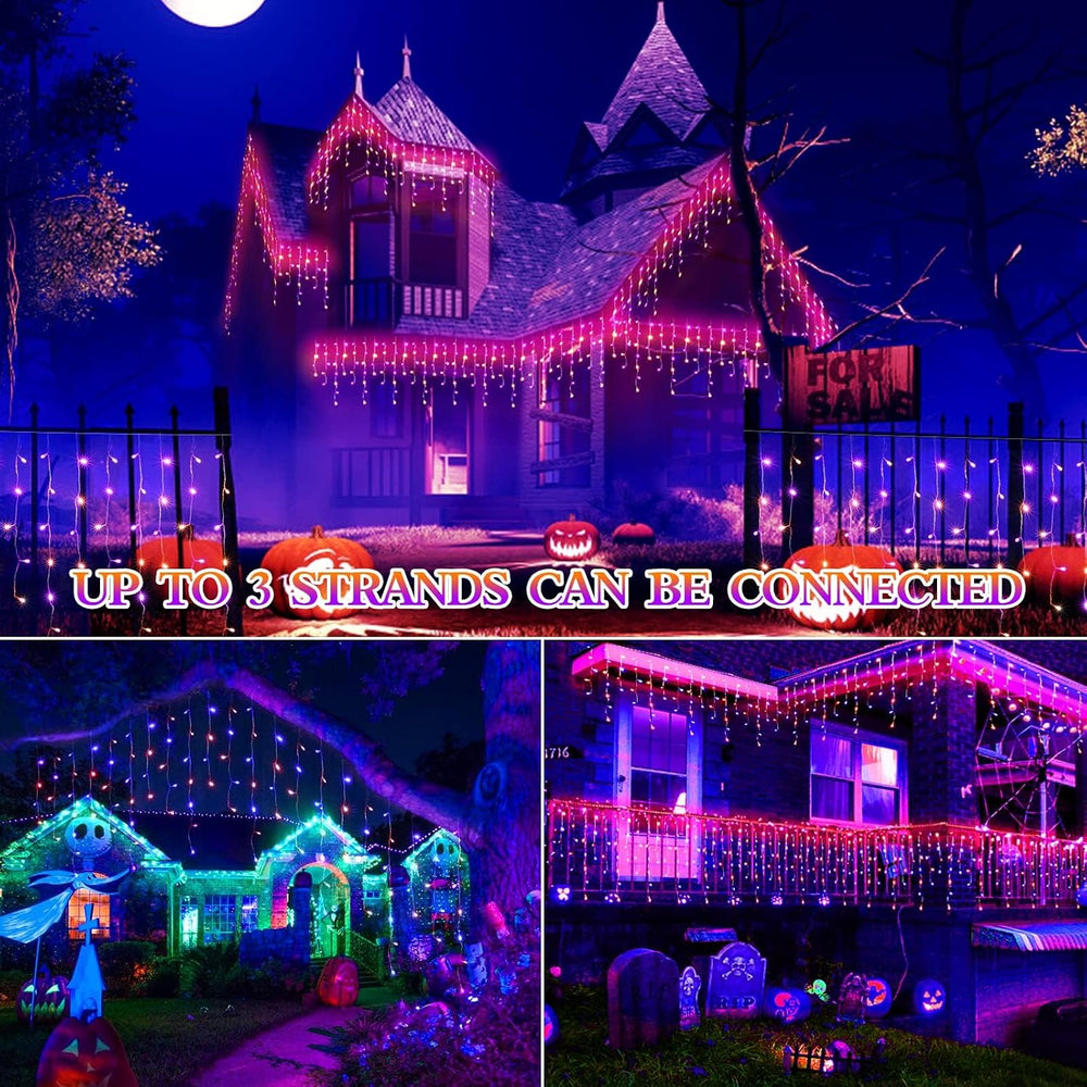 65FT 640 LED Orange Purple Halloween Lights Outdoor Fairy String Lights