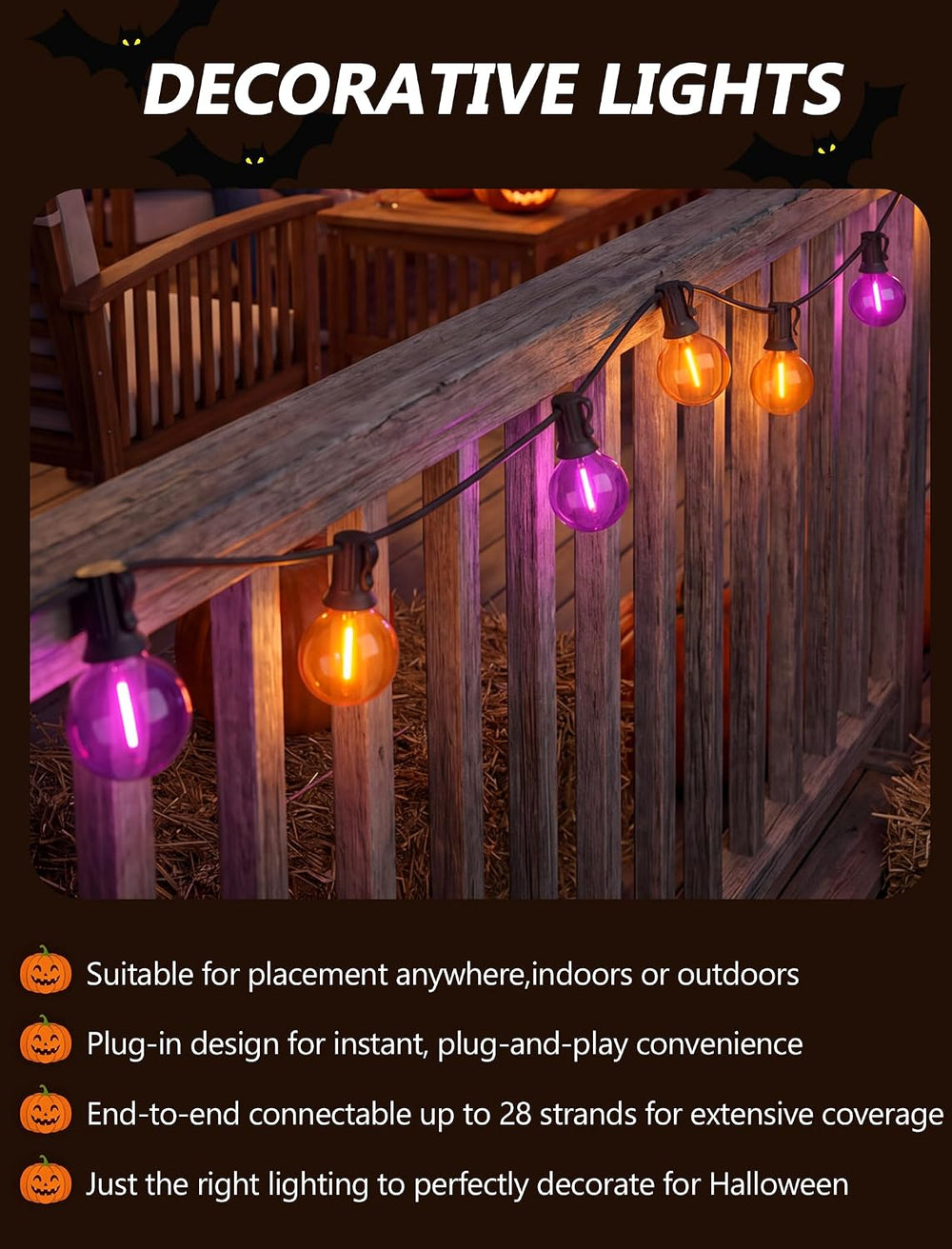 SUNSGNE 25FT G40 LED Outdoor Orange and Purple Halloween String Lights