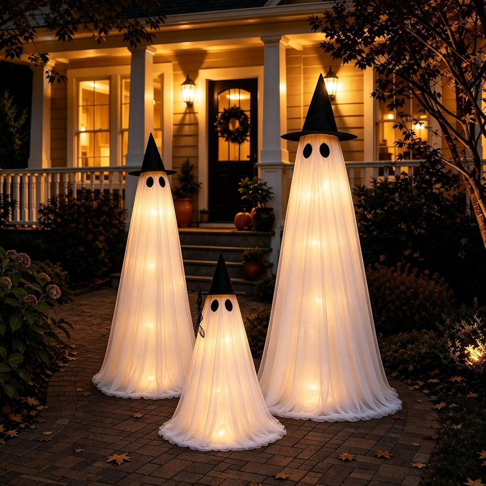 Halloween Decorations Outdoor - 3 Packs Light Up Ghost Decor for Porch Yard