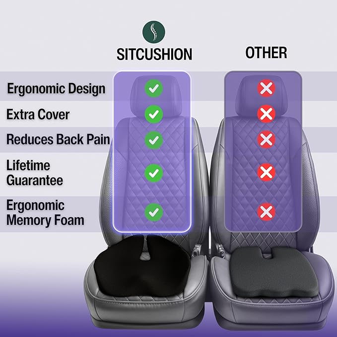 Car Seat Cushion for Driving — Orthopedic Memory Foam Car Seat Pad for Sciatica