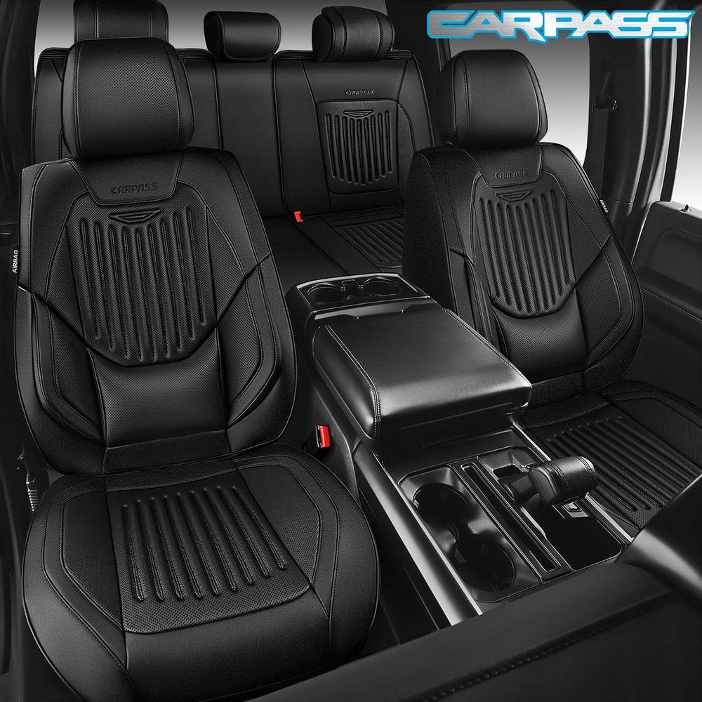CAR PASS Luxury Nappa Leather Car Seat Covers Full Set, Lumbar Support Seat C...