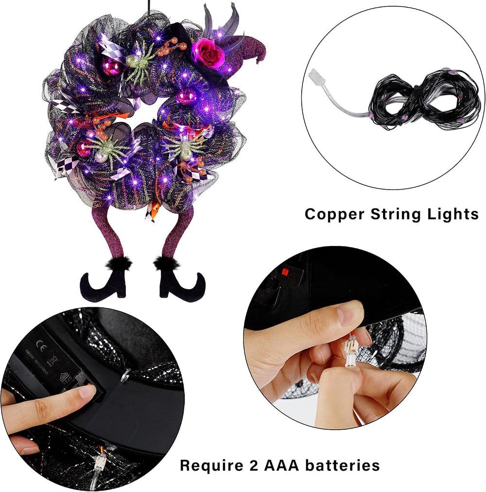Lulu Home 18"x30" Halloween Wreath, Purple, 30 LED Lighted
