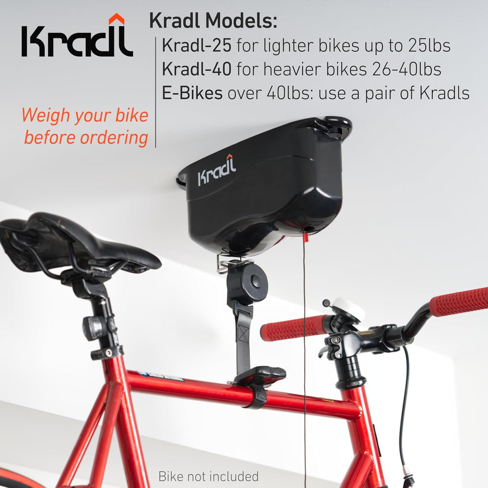 Kradl - Spring-Powered Ceiling Bike Hoist and Rack for Effortless Storage
