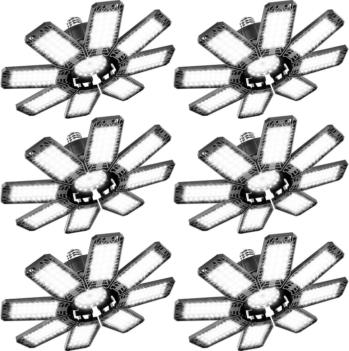 Garage Light 6 Pack - 240W 24000LM 6500K Garage Lights Ceiling LED with 8+1 Deformable Panels, E26/E27 Screw Socket in LED Shop Light for Workshop, Basement, Gym, Barn, Warehouse etc Bay Lighting