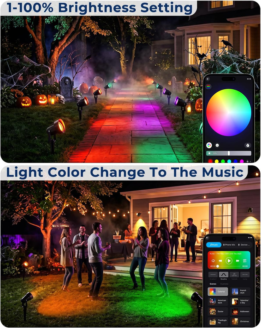 RGBW Halloween Spotlights Outdoor with APP & Remote Control, 4 Pack