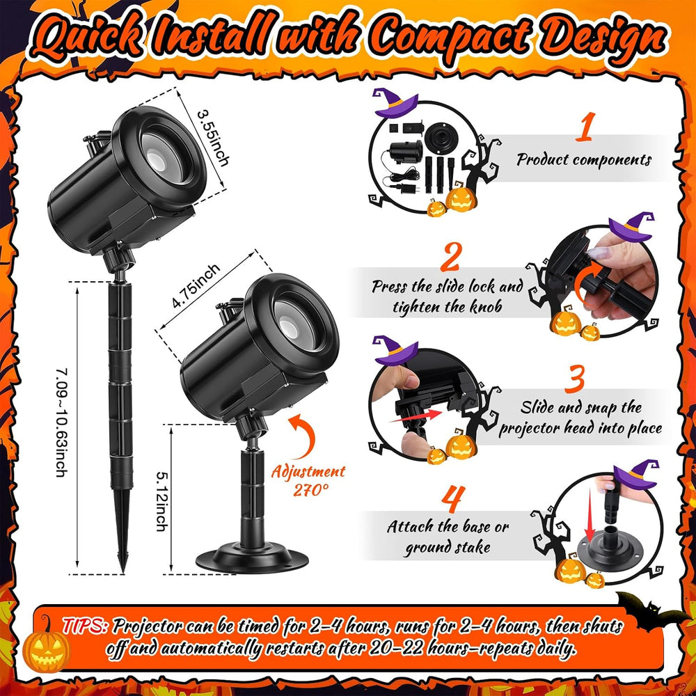 12 in 1 Halloween Decorations Outdoor 3D Dynamic Projector Light