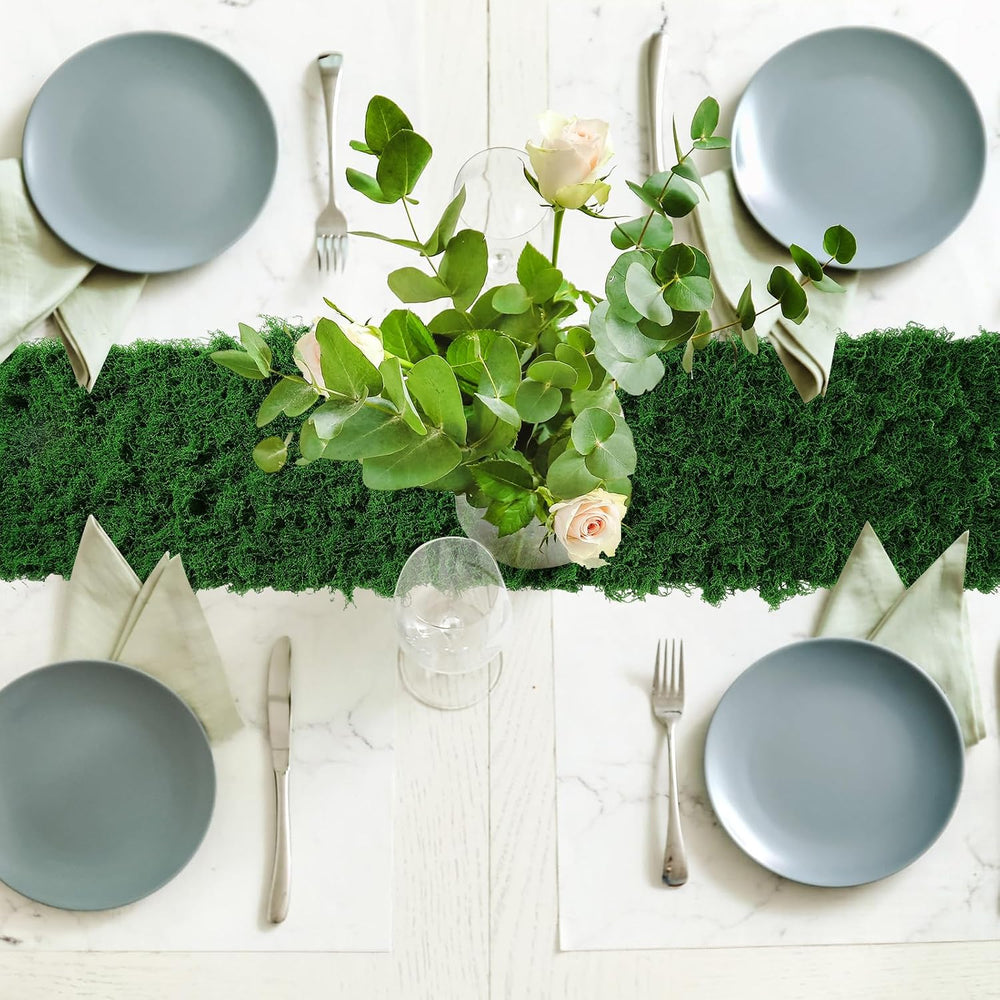 2 Artificial Moss Table Runner Halloween Enchanted Party Decor, Dark Green
