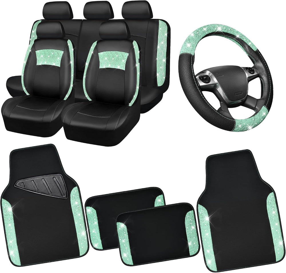 CAR PASS Universal Mint Leather Lace Car Seat Covers Full Set for Women Girls...