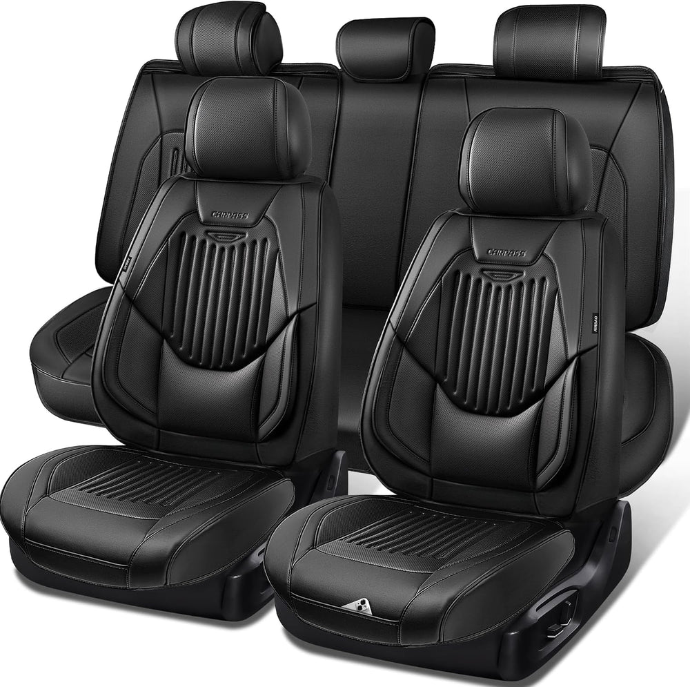 CAR PASS Luxury Nappa Leather Car Seat Covers Full Set, Lumbar Support Seat C...