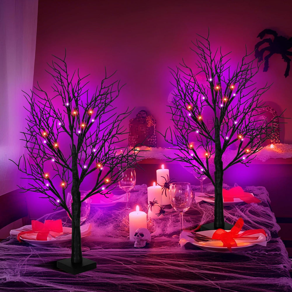Halloween Decorations Indoor 2 Pack 24 Inch Black Halloween Tree with 48 Oran...