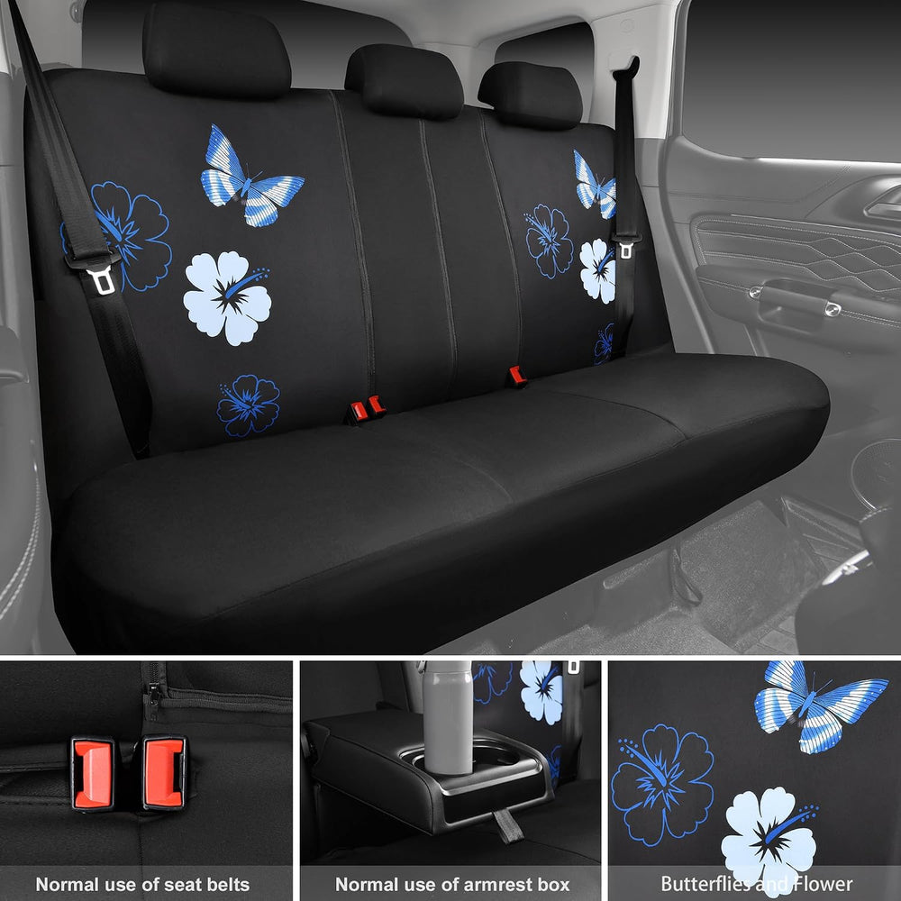 CAR PASS Blue Butterfly Car Seat Covers Full Set, Embroidered Flower Waterpro...