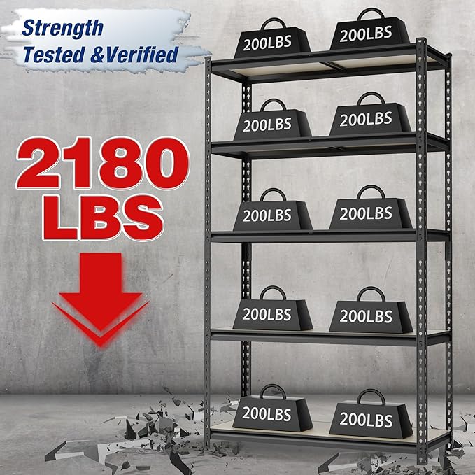 WORKPRO 5-Tier Storage Shelf, for Basement, 35.4”Wx11.8”Dx72”H
