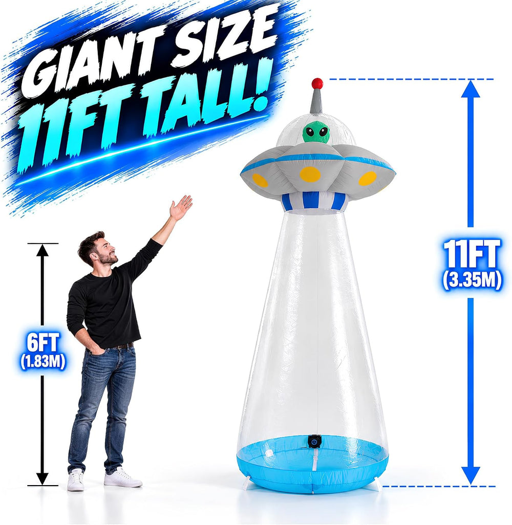 ZPISF 11 FT Halloween Inflatables UFO with Rotating LED Outdoor Decorations