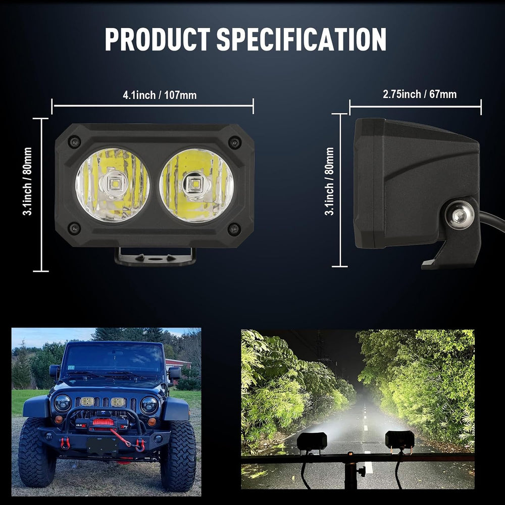 BIGLION.X 4 Inch LED Light Pods, 2Pcs 100W 6000K Offroad Driving Fog Light