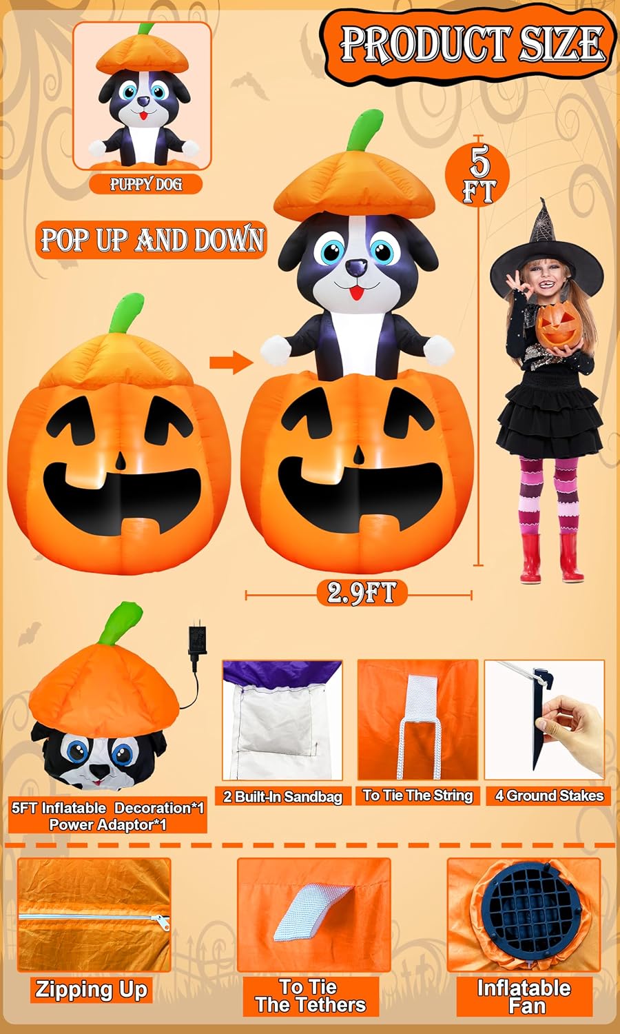 Animated 5 FT Halloween Inflatables Dog Broke Out from Pumpkin