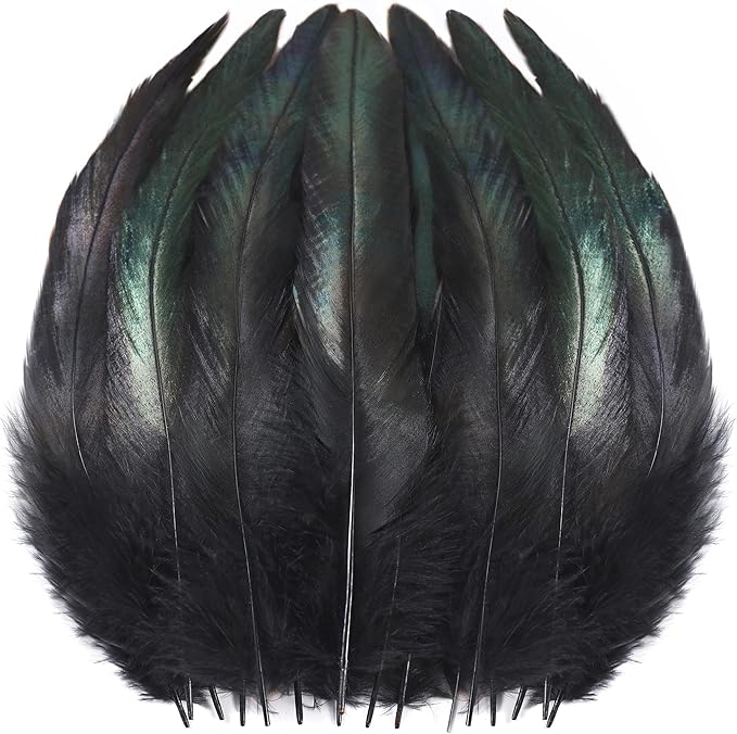 SOGUGOM Black Rooster Tail Feathers - 200 pcs 5-7 inch Craft Feathers Bulk fo...