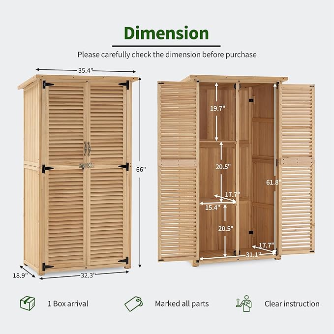 MCombo Outdoor Storage Cabinet, Wooden Storage Shed